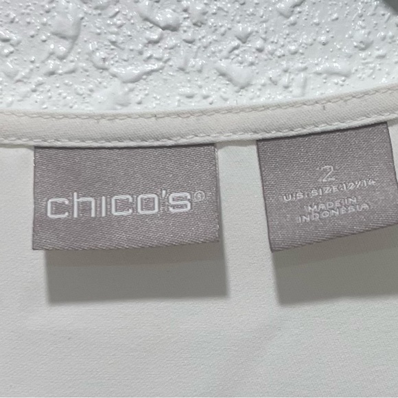 Chico's White Ruffled Tie Front Blouse L/12 - Picture 2 of 9